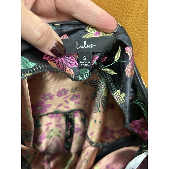 Lulus Make a Move Black Satin Floral Jacquard Strapless Midi Dress Small Prom - Picture 8 of 11